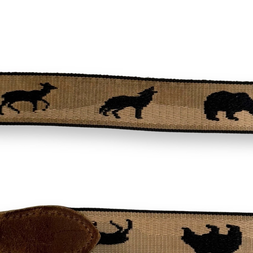 Bison Belt Co. Tan Navy Embroidered Wildlife Animal Print Belt - Picture 3 of 4